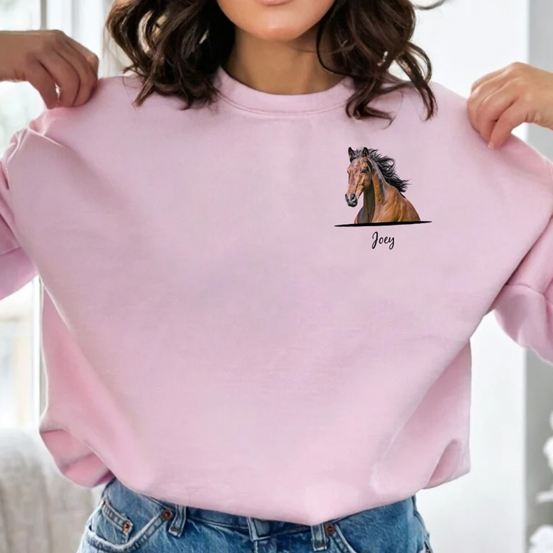 Personalized Horse Photo Sweatshirt Crewneck Equestrian Shirt Horseback for Riding Lovers