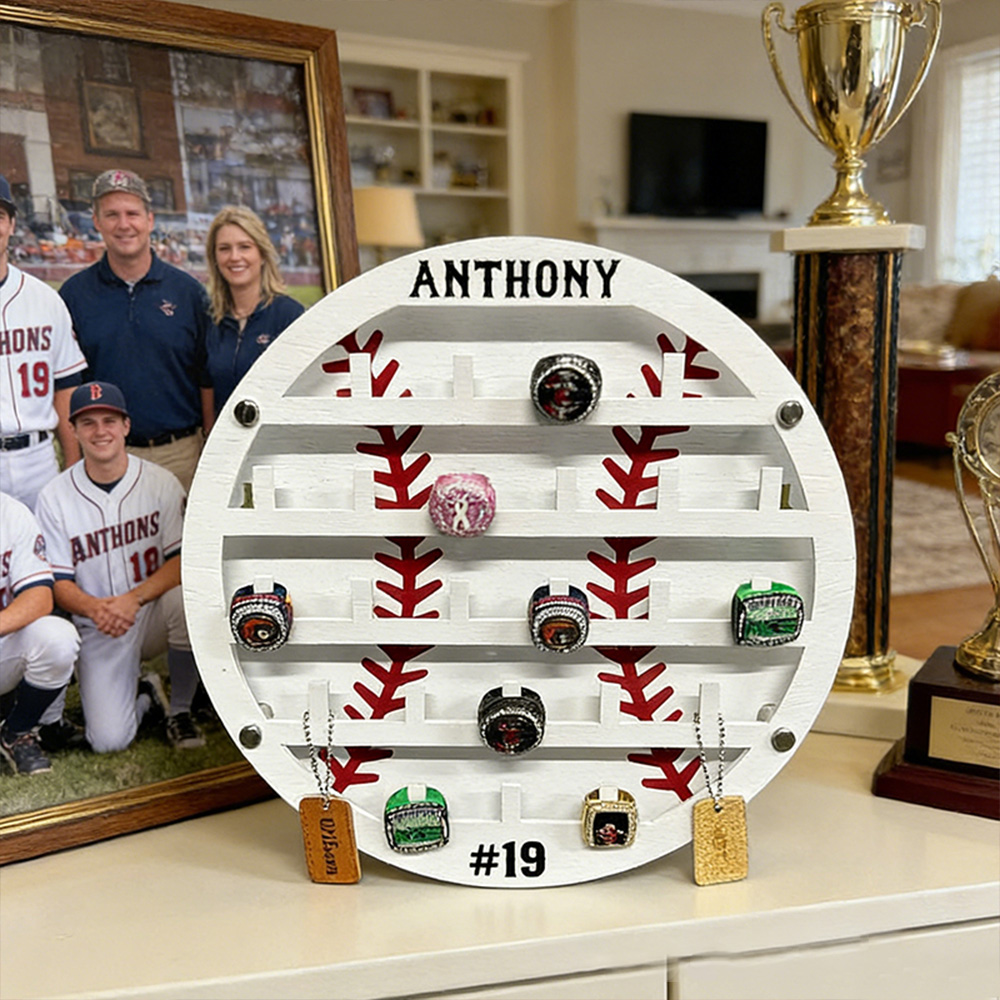 Personalized Baseball Style Ring Holder Custom Name Number Perfect Gift for Baseball Player