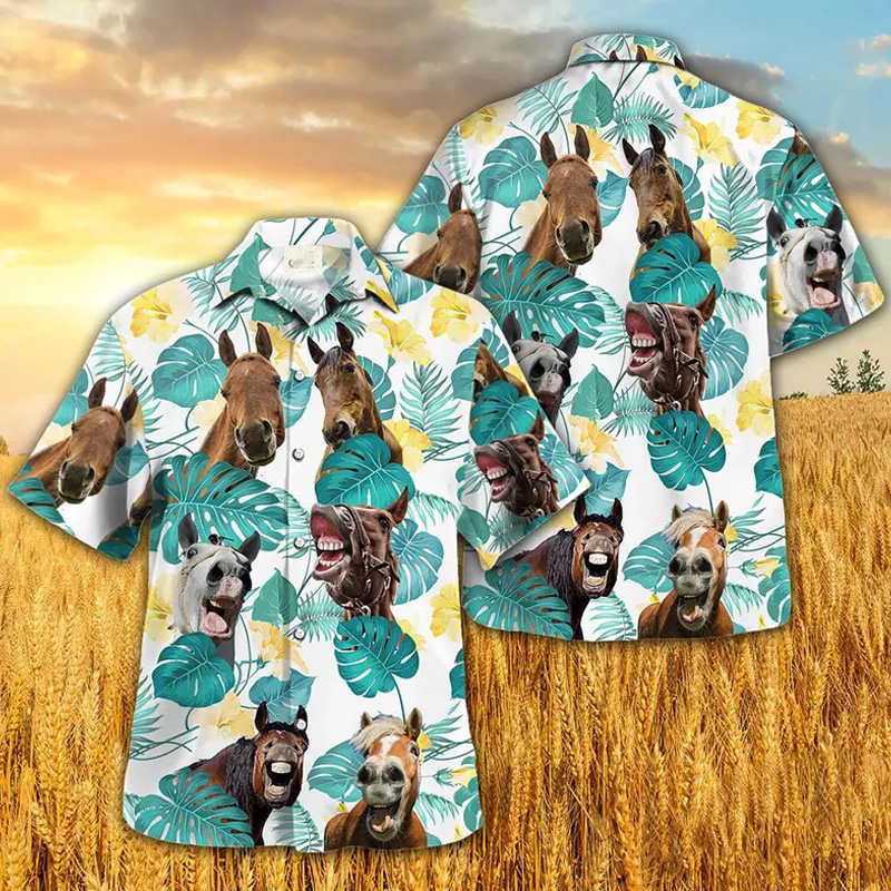 Personalized Horse In Tropical Leaves Pattern Hawaiian Shirt for Riding Lovers