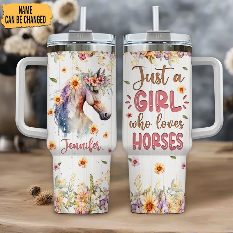 Personalized Floral Horse Tumbler Riders Equestrian Gift for Riding Lover