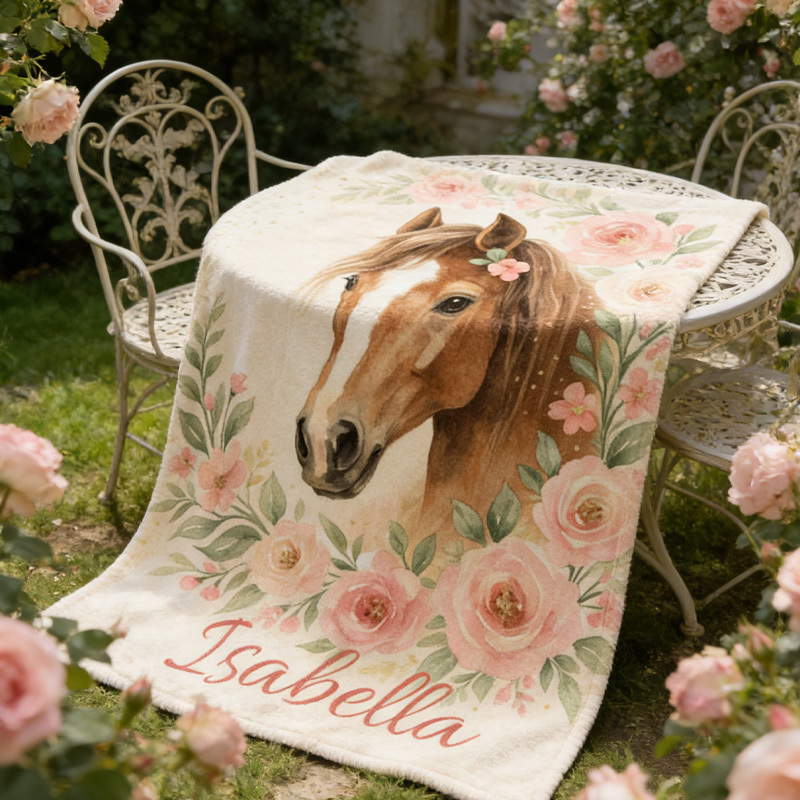 Personalized Watercolor Horse Girl Throw Blanket Gift for Riding Lovers Equestrian Lovers