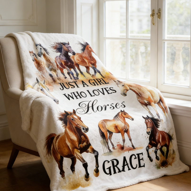 Personalized Just a Girl Who Loves Horses Throw Blanket Gift for Riding Lovers Equestrian Lovers