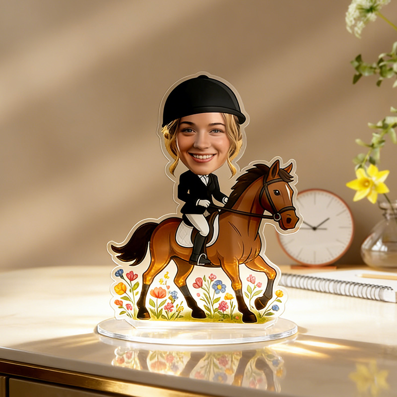 Personalized Equestrian Trinket Caricature Portrait Desk Acrylic Stand Custom Gift for Riding Lovers