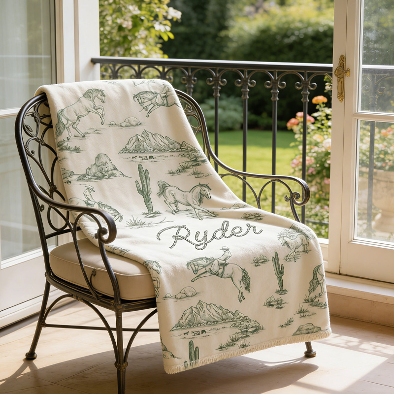 Personalized Western Cowboy Design Throw Blanket Gift for Riding Lovers Equestrian Lovers