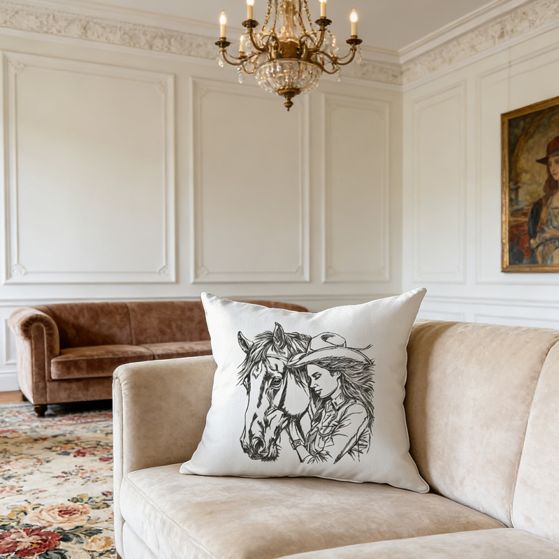 Personalized Line Art Throw Pillow From Horse Photo Gift for Riding Lovers Equestrian Lovers