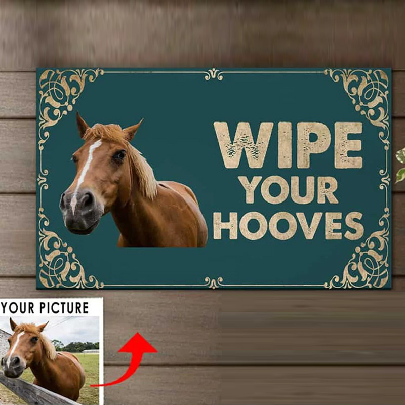 Personalized Funny Horse Gifts Doormat Custom Photo Home Decor Doormat for Family for Riding Lovers Equestrian Lovers