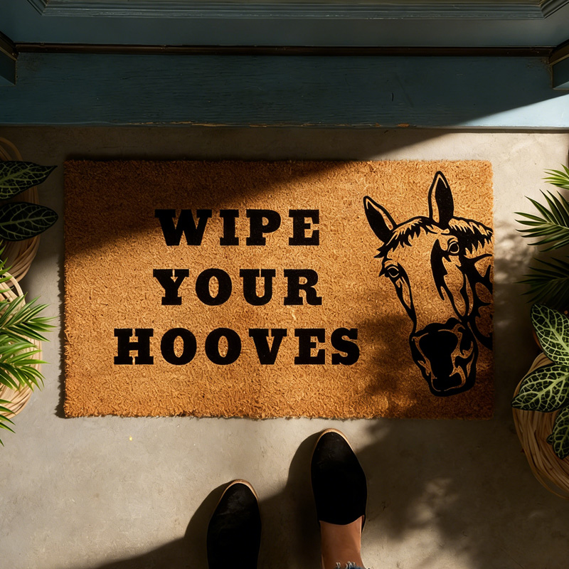 Personalized Funny Horse Wipe Your Hooves Doormat Custom Photo Gifts Doormat for Family Riding Lovers Equestrian Lovers