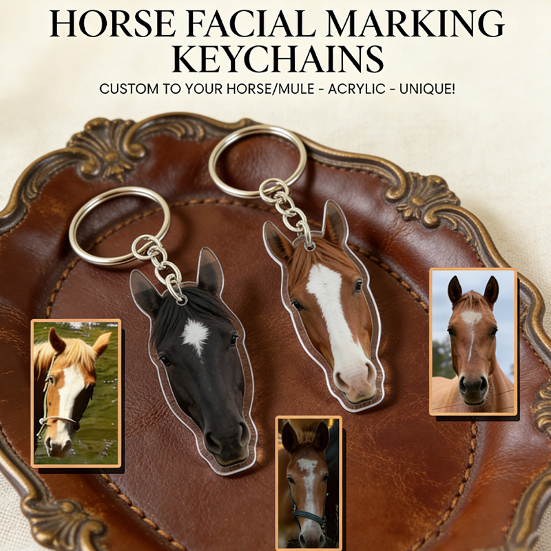 Personalized Horse Face Facial Marking Keepsake Keychain Acrylic Tassel Keyring keychain Gift for Equestrian Riding Lovers