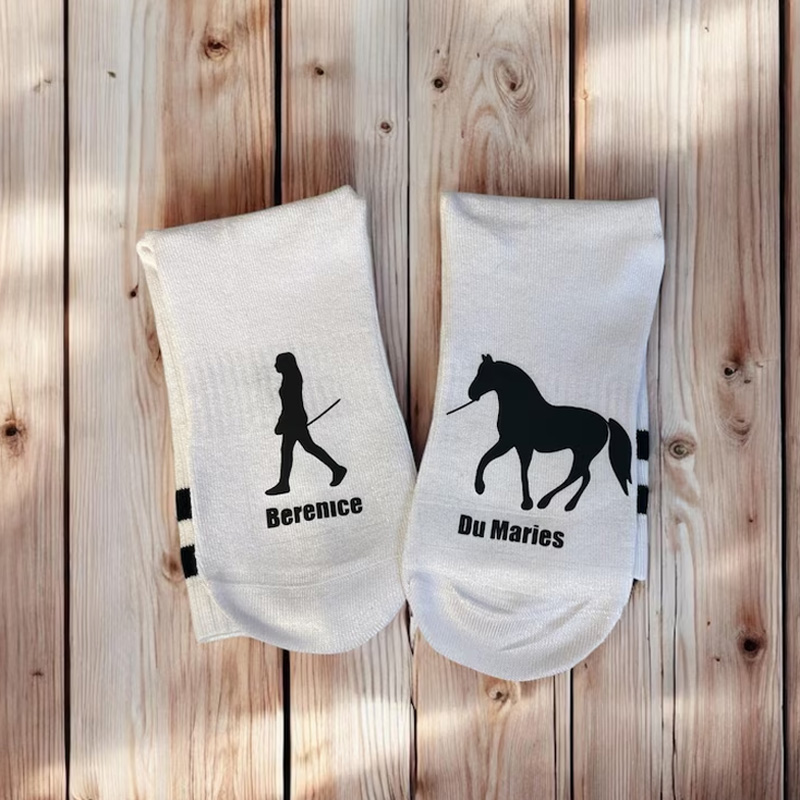 Personalized Horse Riding Socks Horse and Owner Silhouette Soft Midcalf Socks Custom Gift for Friend or Birthday Gifts for Rider Equestrian Riding Lovers