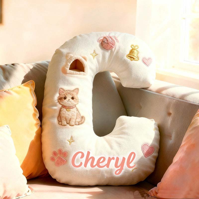 Personalized Cat Lover Cute Letter Pillow with Custom Name Pillow Graphic 3D Print