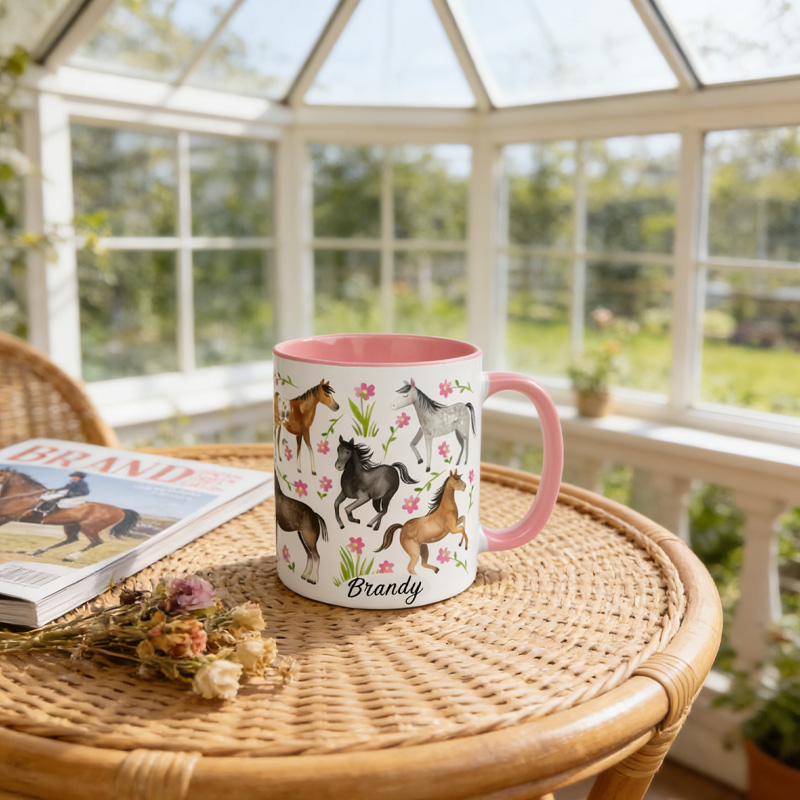 Personalized Floral Horse Accent Cup Gift Mug for Equestrian Horse Riding Lovers