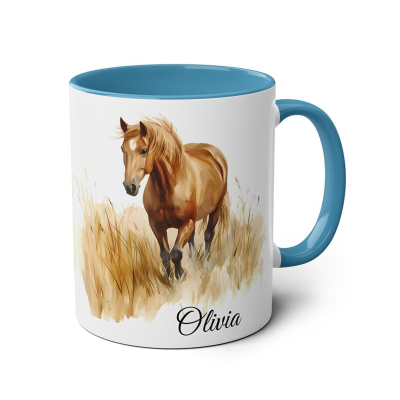 Personalized Watercolor Horse Cup Gift Mug for Equestrian Horse Riding Lovers