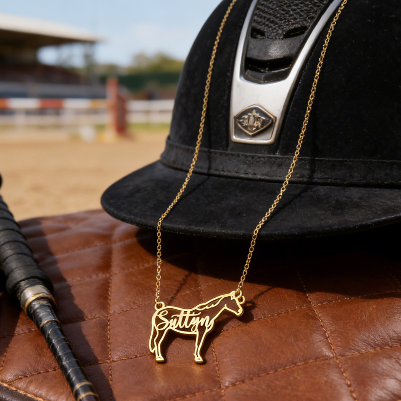 Personalized Horse Name Equine Memorial Necklace with Name Jewelry Cube Gift for Equestrian Riding Lovers
