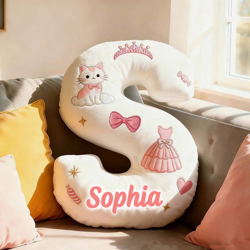 Personalized Cat Lover Princess Dress Letter Pillow with Custom Name Pillow for Kid Graphic 3D Print
