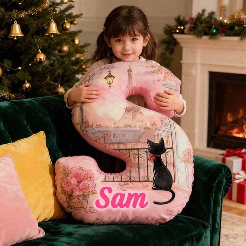 Personalized Cat Lover Flowers Black Cat Letter Pillow with Custom Name Graphic 3D Print