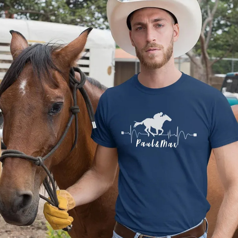 Personalized Heart Beat Pulse Horse Riding T-shirt Equestrian Riders Shirt Pony Riding Graphic Tee Racer Horsemen Trendy Horse Riders Gift for Riding Lovers