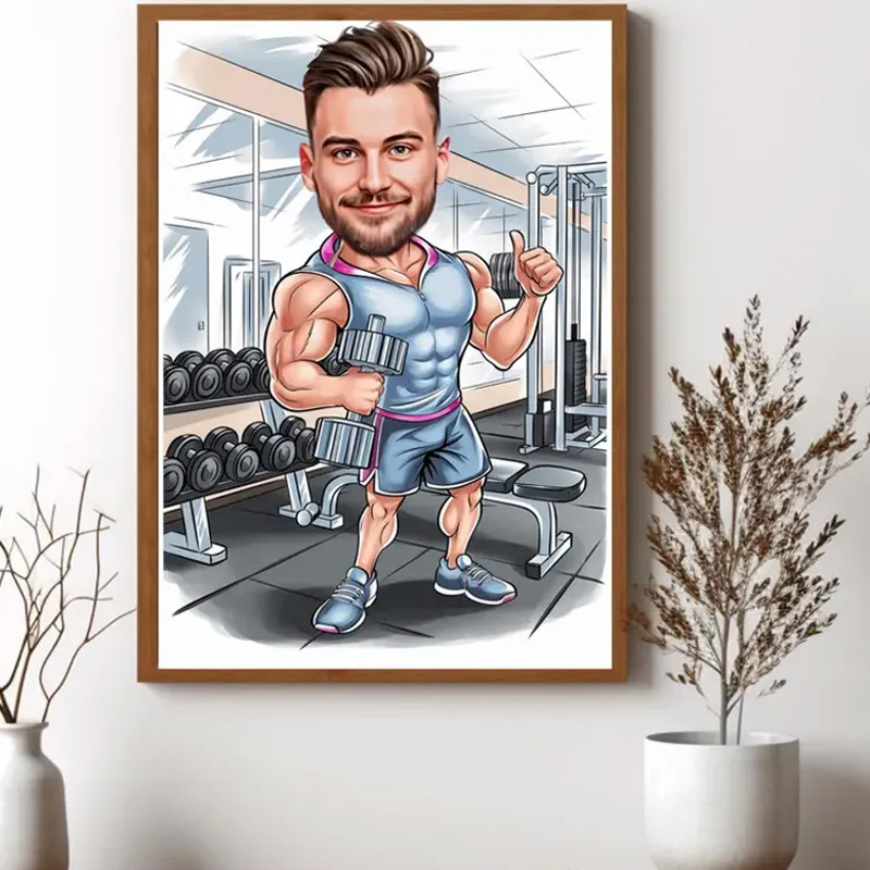 Personalized Fitness Cartoon Portrait Fitness Caricature Gift for Weight Lifter Gym Lover