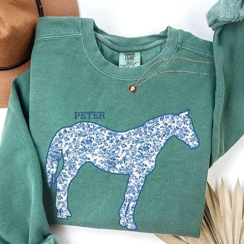 Personalized Floral Horse Sweatshirt Horse Lovers Gift Funny Animals Sweater Cowgirl Gift for Riding Lovers