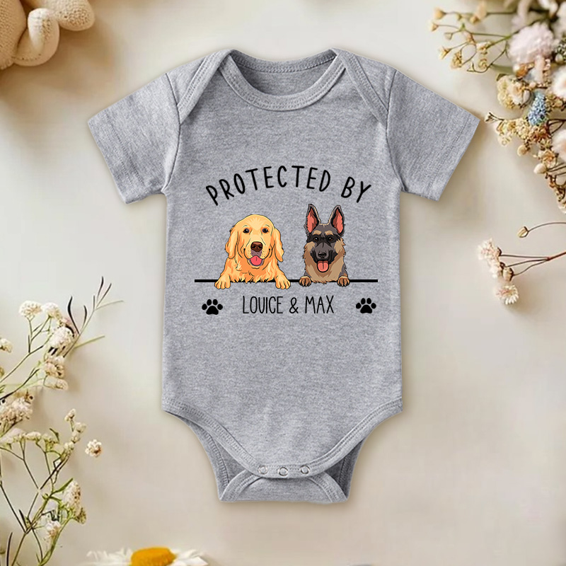Personalized Pet Portrait Protected Baby Onesie Baby Pet Lover Outfit Baby Gift with Name