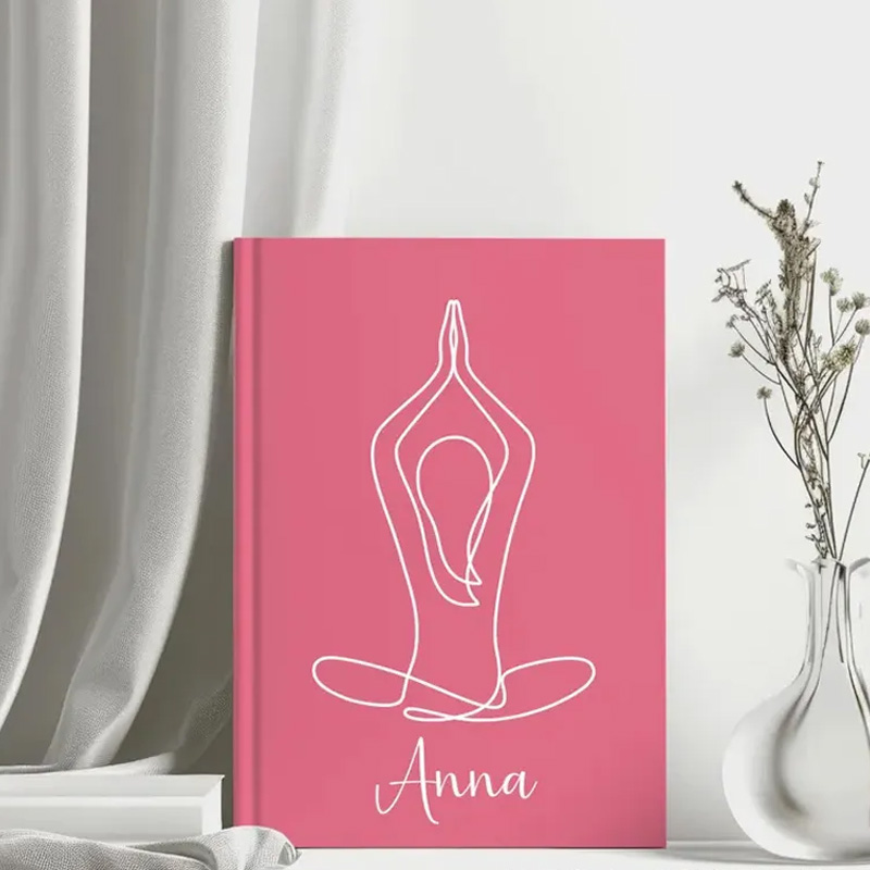 Personalized Leather Cover Notebook Daily Yoga Journal Instructor Custom Wellness Notebook Luxury Hardback Wellness Journal Notebook Gift for Yoga Lover 