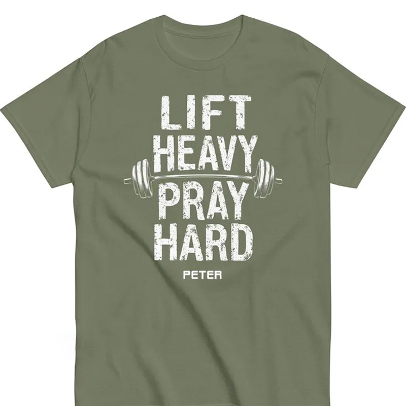 Personalized Lift Heavy Pray Hard T-Shirt Jesus And Gym Lover Shirt Bodybuilder Christian Dad Gift Weightlifter Christian Gym Shirt for Fitness Enthusiasts Bodybuilders and Gym Lovers
