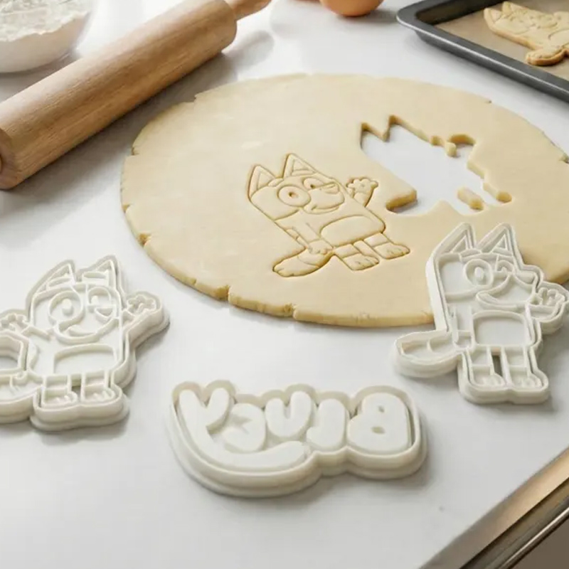 Blue Dog Cookie Cutters Set with Stamps 5 Piece Set  Cute Cookie Stamp Party Baking Gifts Birthday Party Gifts for Baking Lover