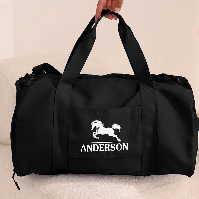 Personalized Name Horse Riding Duffle Bag Waterproof Travel Weekender Bag with Strap Equestrian Overnight Bag Gift for Horse Lovers Riding Lovers Equestrian Lovers