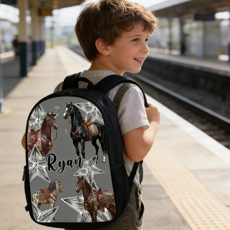 Personalized Custom Name for Kids Back to School Gift Floral Star Boy And Girl Riding Horse for Riding Lovers Equestrian Lovers