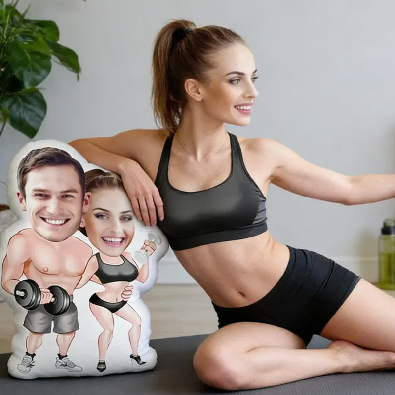 Personalized Fitness Couple Face Pillow Heavy Lifting Minime Throw Pillow Graphic 3D Print Trainer Fitness Planner Decoration Pillow Exercise Sport Gym Rat Weightlifting Pillow for Couple Gym Lovers