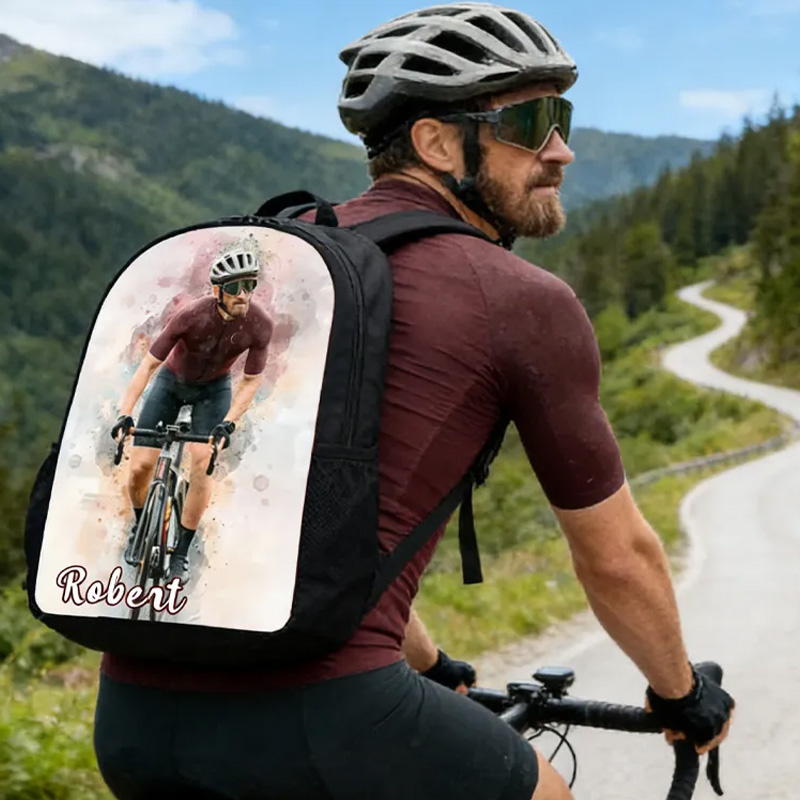 Personalized Photo Custom Name Backpack for Cyclist Gift Bicycle Men Riding Bike Lover for Riding Lovers