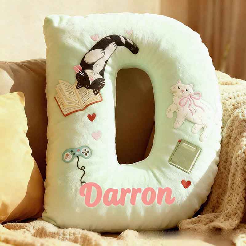 Personalized Cat Lover Book Game Controller Letter Pillow with Custom Name Graphic 3D Print