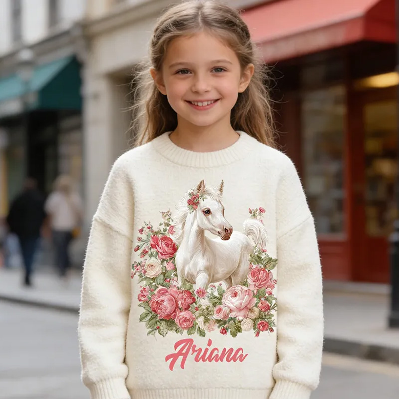 Personalized Riding Plaid Kids Ugly Sweatshirts Equestrian Horse Custom Name with French Countryside Gifts Family Sweater for Kids Riding Lovers Equestrian Lovers