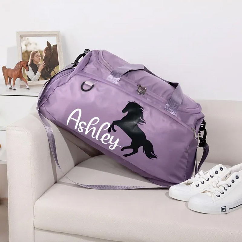 Personalized Name Equestrian Duffle Bag Waterproof Multi Compartment Travel Bag with Name and Shoulder Strap Travel Accessories Birthday Gift Overnight Bag Gift for Equestrian Lovers