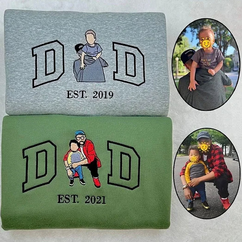 Personalized Portrait from Photo Sweatshirt Embroidered Dad Papa Hoodie Custom Dad & Papa Shirt Gift for Dad Papa