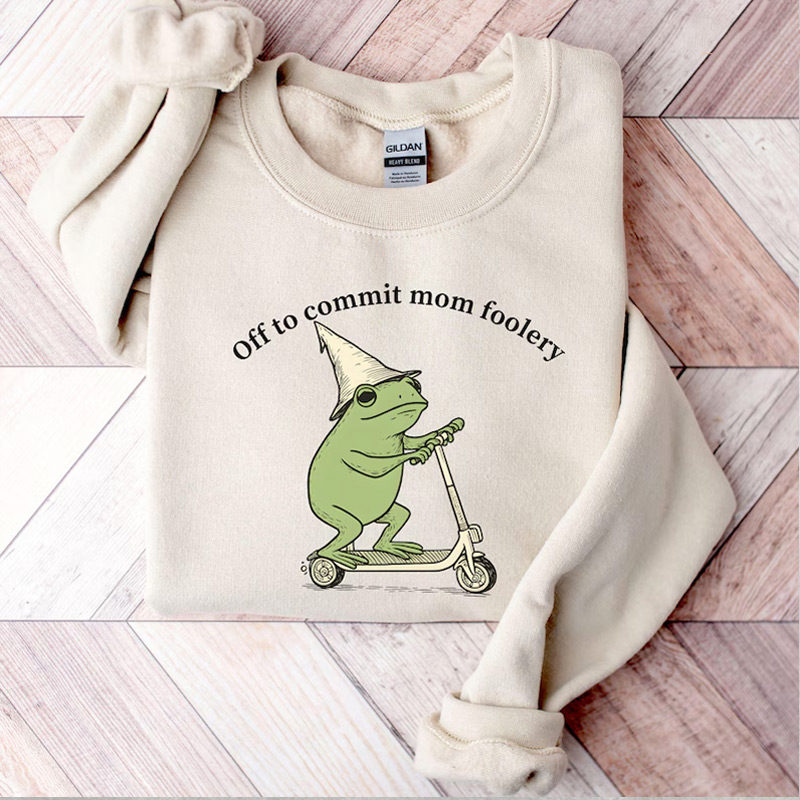 Mama Frog Sweatshirt Off to Commit Mom Foolery Crewneck Funny Frog Scooter Gift For Mom Funny Mama Sweater Pregnancy Announcement Sweatshirt