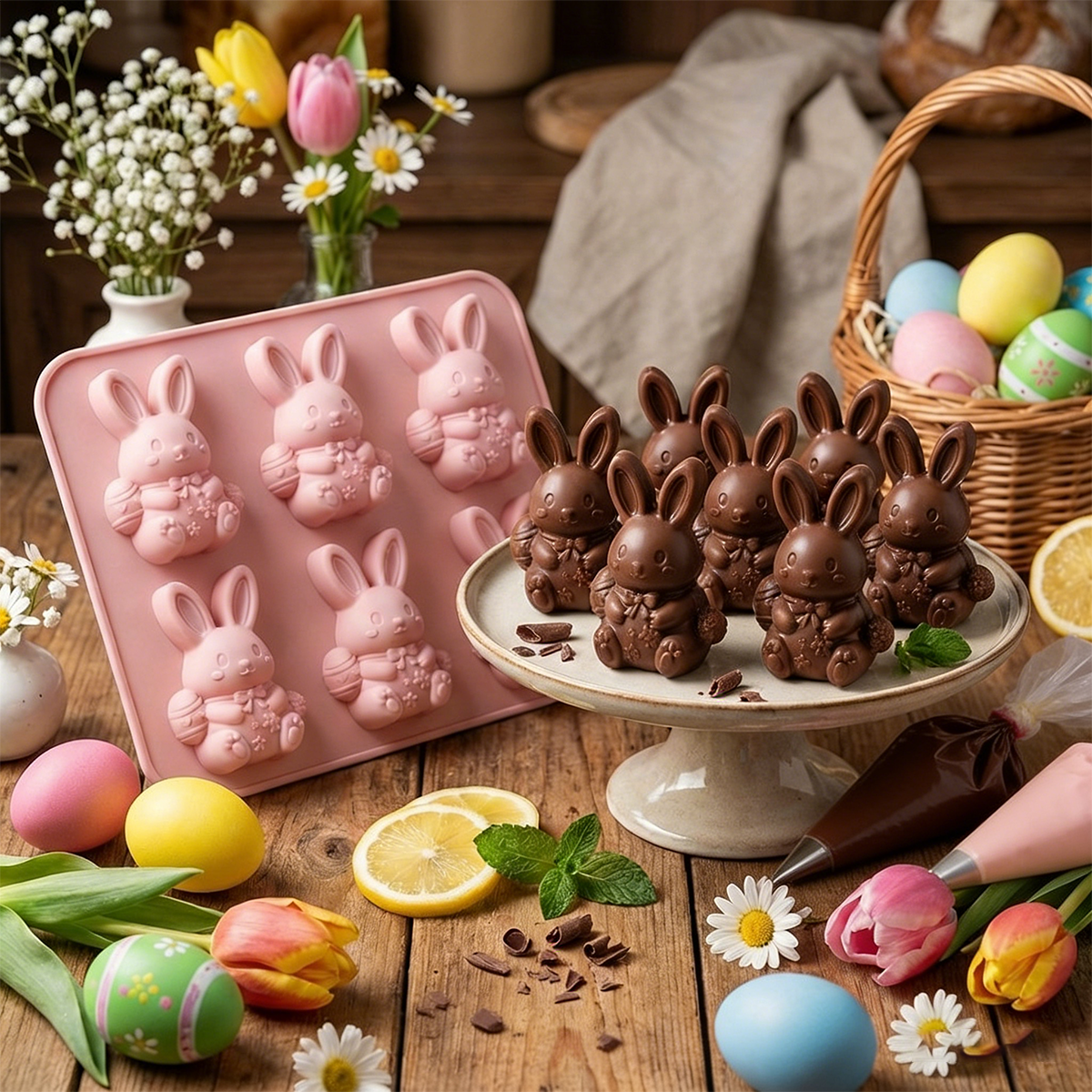 Easter Bunny Silicone Chocolate Mold – 6-Cavity Bunny Shape for Baking & Candy Making