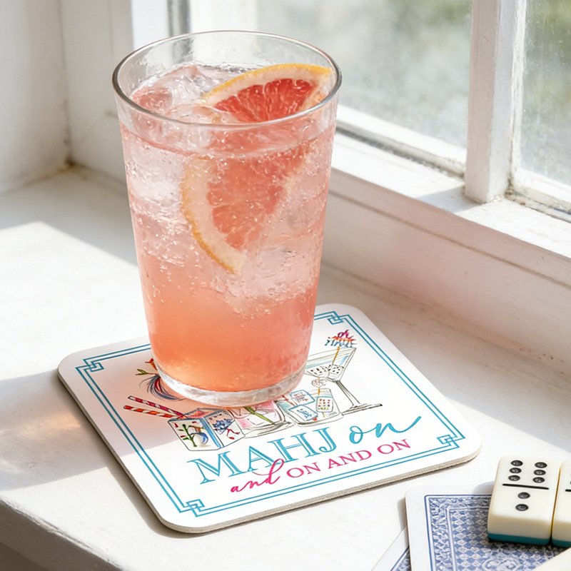Mahjong Tiles Mahj on and on and on Mahjong Cocktails Mahj on and on and on Mahjong Icons Pots Fan Tiles and Flowers Crack Dot Bam Mahjong Dragon Blue Square Coaster