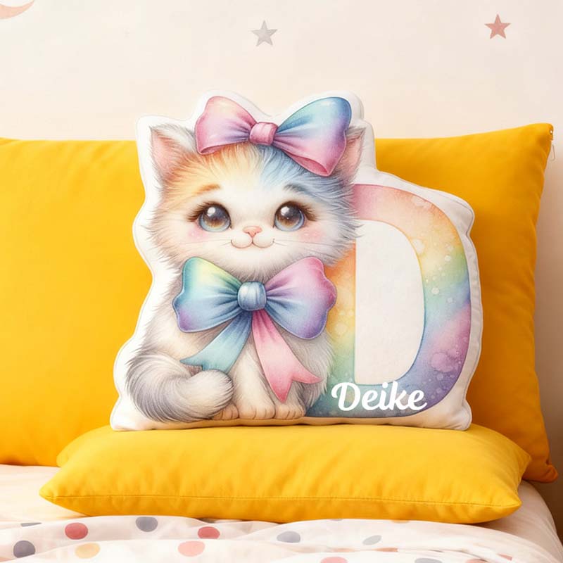 Personalized Cat Lover Cat Rainbow Letter Pillow with Custom Name Graphic 3D Print