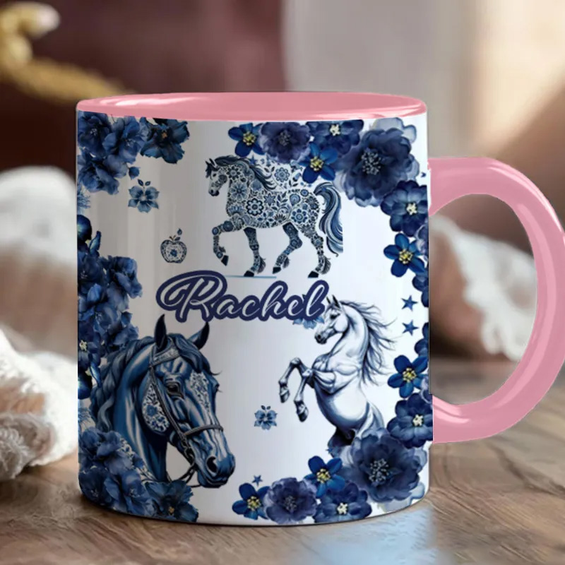 Personalized Riding Floral Mug French Countryside Gifts Coffee Cup Bicycle Tea Cup Riding Ceramic Mug Gift for Riding Lovers Equestrian Lovers