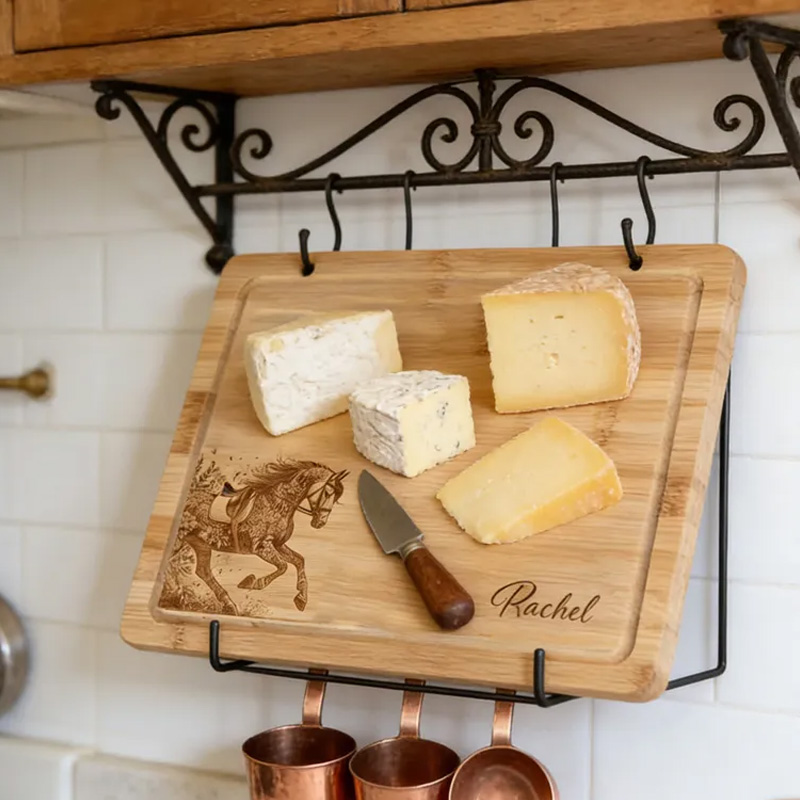 Personalized Dressage Horse Floral Design Engraved Cutting Board for Riding Lovers Equestrians Equestrian Lovers