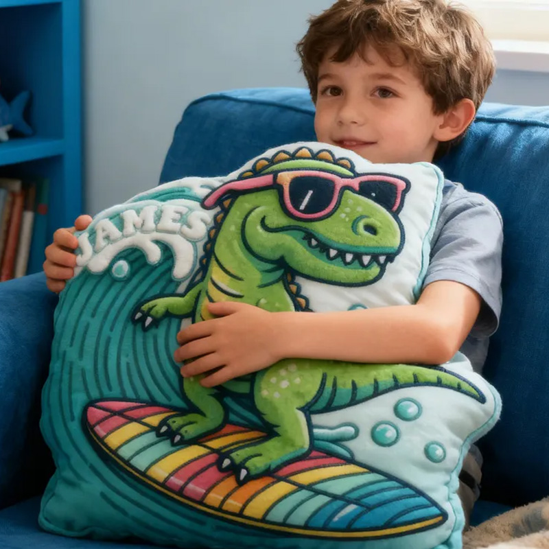 Personalized Dino Pillow Rainbow Throw Pillow Graphic 3D Print Surfing Skateboarding Fitness Decoration Pillow Exercise Sport Pillow for Kids
