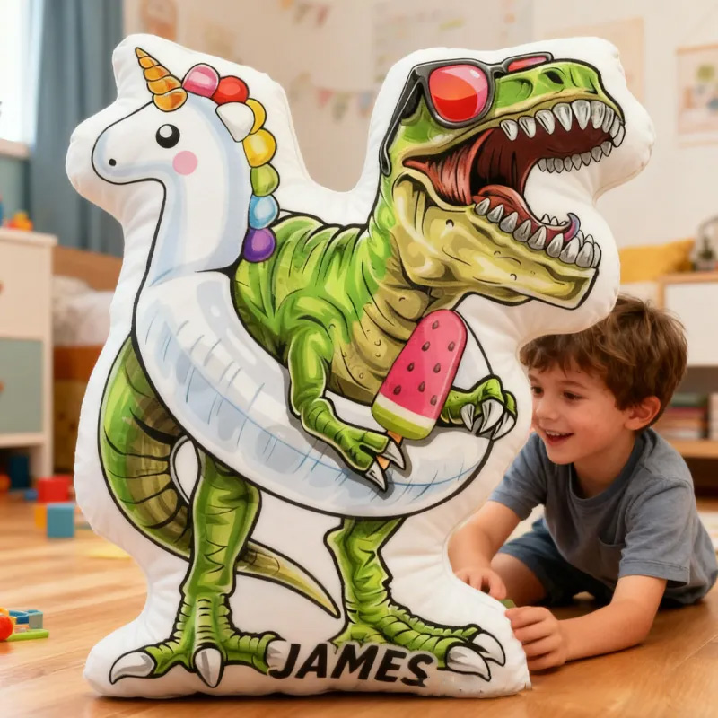 Personalized Swimming Dinosaur Pillow Rainbow Throw Pillow Graphic 3D Print Swimming Fitness Decoration Pillow Exercise Sport Pillow for Kids Surfing Sporting Swimming Lovers