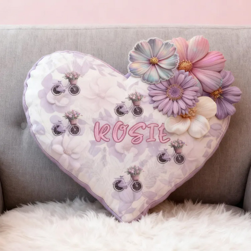Personalized Floral Heart Bike Pillow Custom Name Festive Decor with Bicycle Flower Christmas Gifts for Family Graphic 3D Print Cycling Riding Lovers