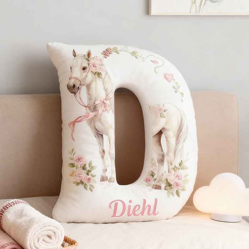 Personalized Horse Lover Flower Letter Pillow with Custom Name Graphic 3D Print