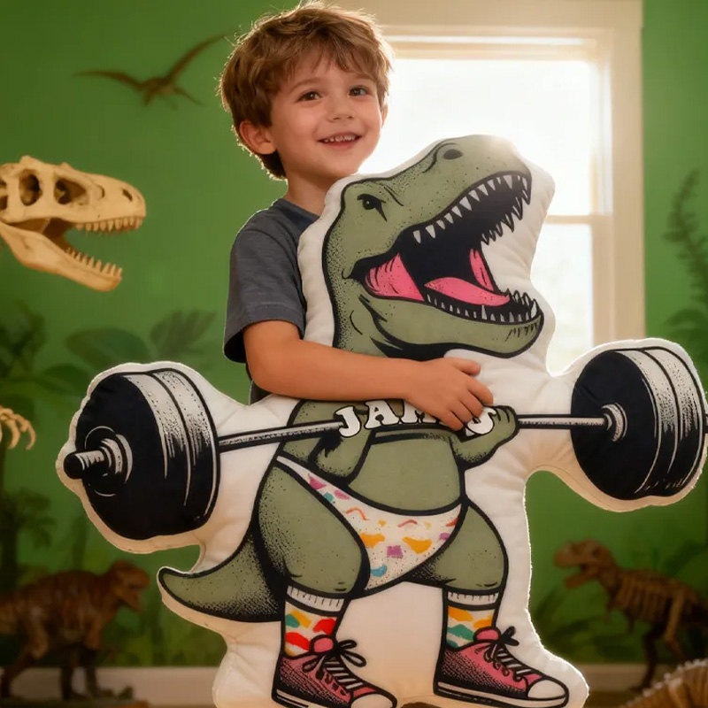 Personalized Fitness Dino Pillow Rainbow Throw Pillow Graphic 3D Print Trainer Fitness Planner Decoration Pillow Exercise Sport Gym Rat Weightlifting Pillow for Kids Gym Lovers