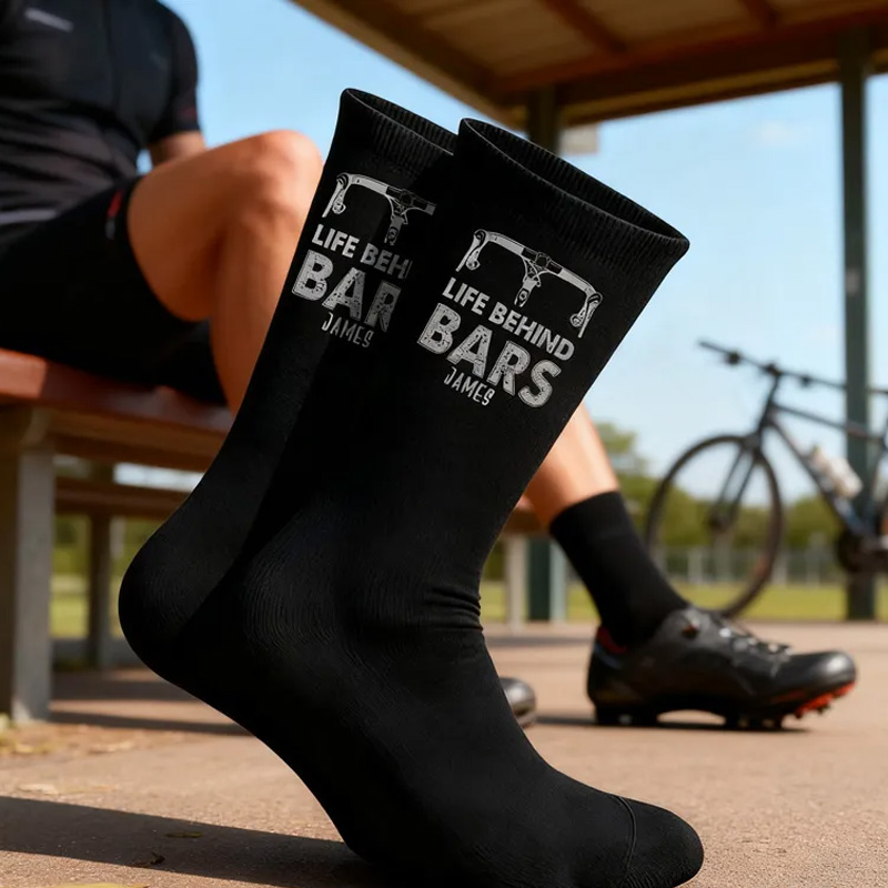 Personalized Lucky Cycling Socks Life Behind Bars Custom Name Gift for Cyclists