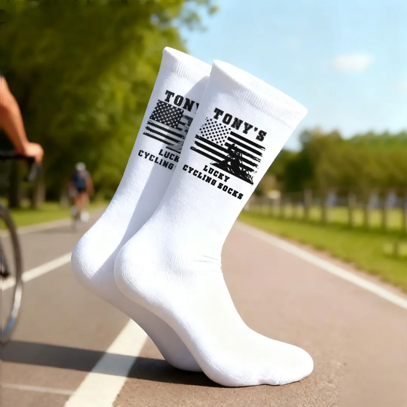 Personalized MTB Lucky Cycling Socks American Flag Custom Name Gift for Cyclists Riding Racing Cycling Lovers
