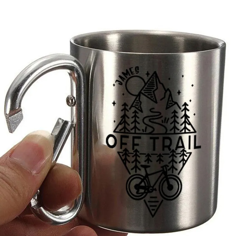 PersonalizedOff Trail Bike Biking Mountain Riding Escape Hiking Carabiner Travel Holiday Camping Stainless Steel Mug Adventure Coffee Cup Tea Mug Gift Birthday for Cycling Riding Lovers
