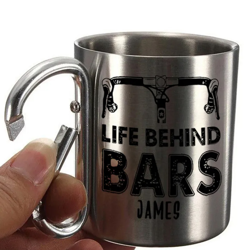 Personalized Riding Escape Hiking Carabiner Life Behind Bar Travel Holiday Camping Stainless Steel Mug Adventure Coffee Cup Tea Mug Gift Birthday for Cycling Riding Lovers
