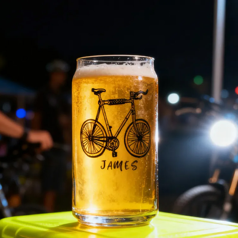Personalized Bike Glass Bicycle Barware Screenprinted Pint Glass Beer Cycling Art Gift for Cyclists Biker Cycling Lovers